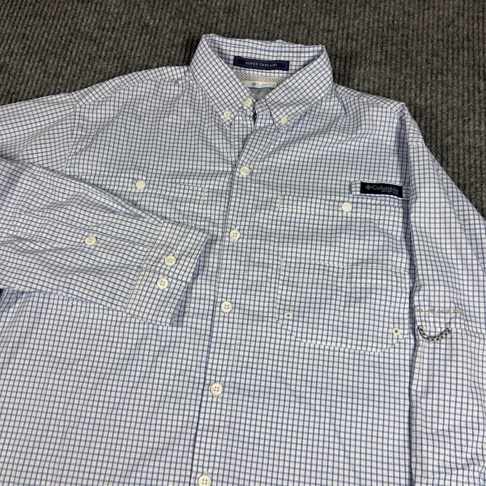 Columbia Shirt Men's S PFC Super Tamiami BlueGingham Plaid Fishing Nautical